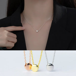 925 Silver Glossy Mini Round Pendant Necklace Office Party Jewelry Teen Gift
