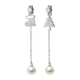 925 Silver Pearl Drop Earrings: Christmas Tree & Shoe, Wedding Jewelry