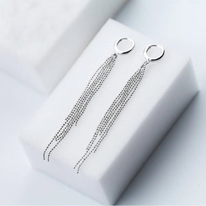 925 Silver Beaded Tassel Hoop Earrings Wedding Party Jewelry