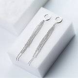 925 Silver Beaded Tassel Hoop Earrings Wedding Party Jewelry