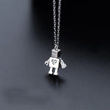 925 Silver CZ Heart Robot Pendant Necklace