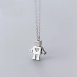 925 Silver CZ Heart Robot Pendant Necklace
