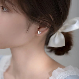 925 Sterling Silver Crystal Butterfly Stud Earring Anti-Allergy Ear Pin