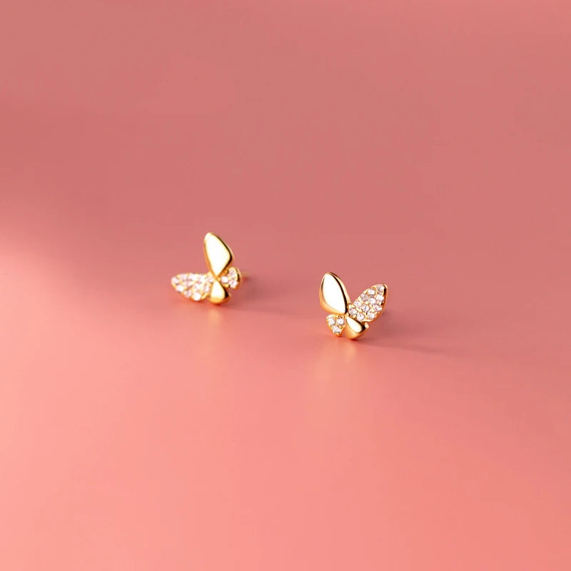 925 Sterling Silver Crystal Butterfly Stud Earring Anti-Allergy Ear Pin