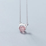 925 Silver Pink Natural Stone Cat Pendant Necklace for Women