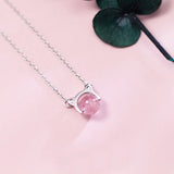 925 Silver Pink Natural Stone Cat Pendant Necklace for Women