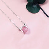 925 Silver Pink Natural Stone Cat Pendant Necklace for Women