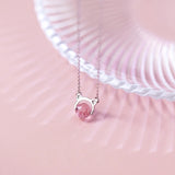925 Silver Pink Natural Stone Cat Pendant Necklace for Women