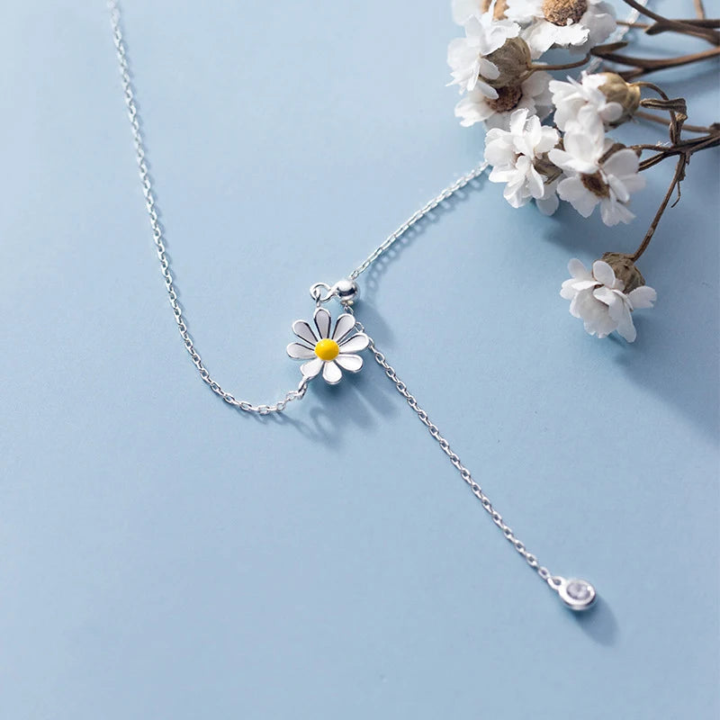 MloveAcc 925 Silver Daisy Necklace Droplet Pendant Women