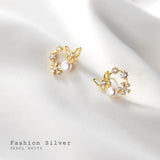 Real 925 Sterling Silver Earrings Butterfly Flowers Pearl CZ Crystal Women