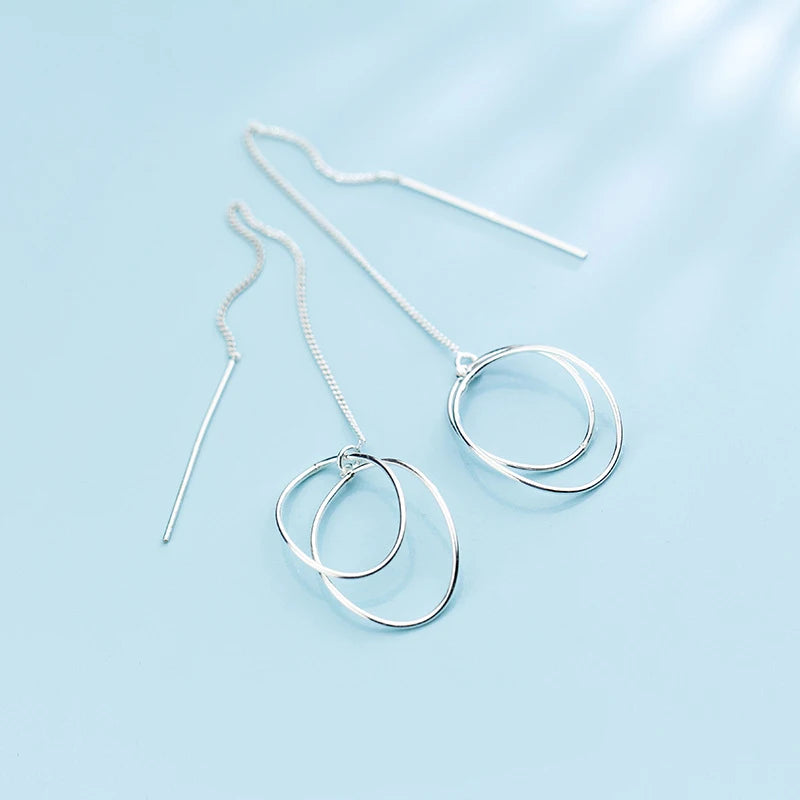 925 Silver Round Circle Drop Earrings for Women