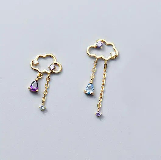 925 Silver Ethnic Cloud Raindrop Tassel Earrings Women Brincos