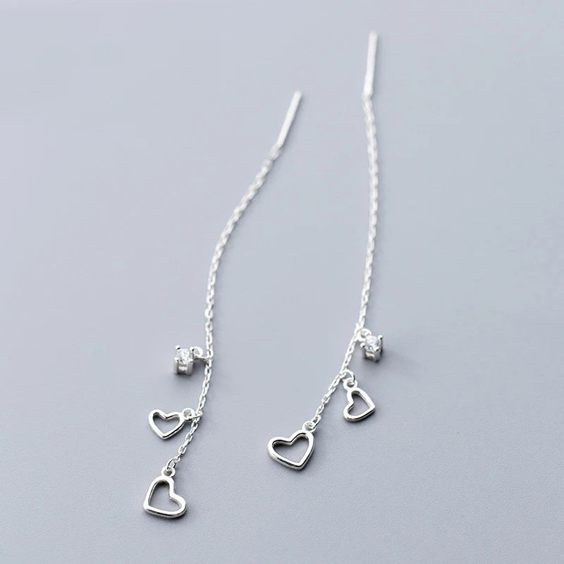 MloveAcc 925 Sterling Silver Heart Charm Chain Earrings