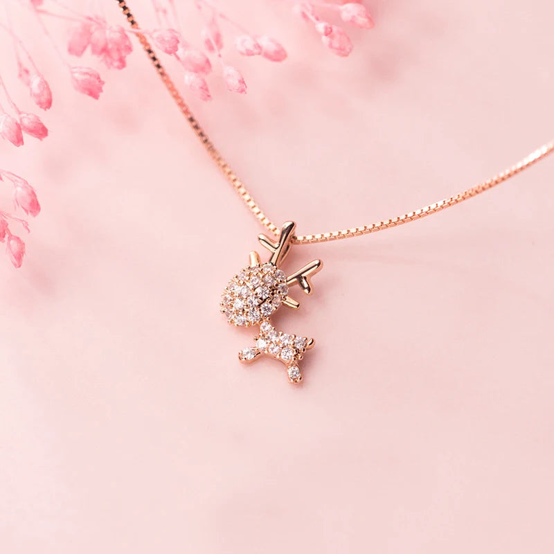 925 Silver Elk Deer Charm Pendant Necklace Christmas Jewelry