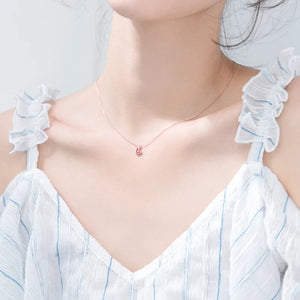 925 Silver Necklaces Heart CZ Rose Purple Pendant for Women