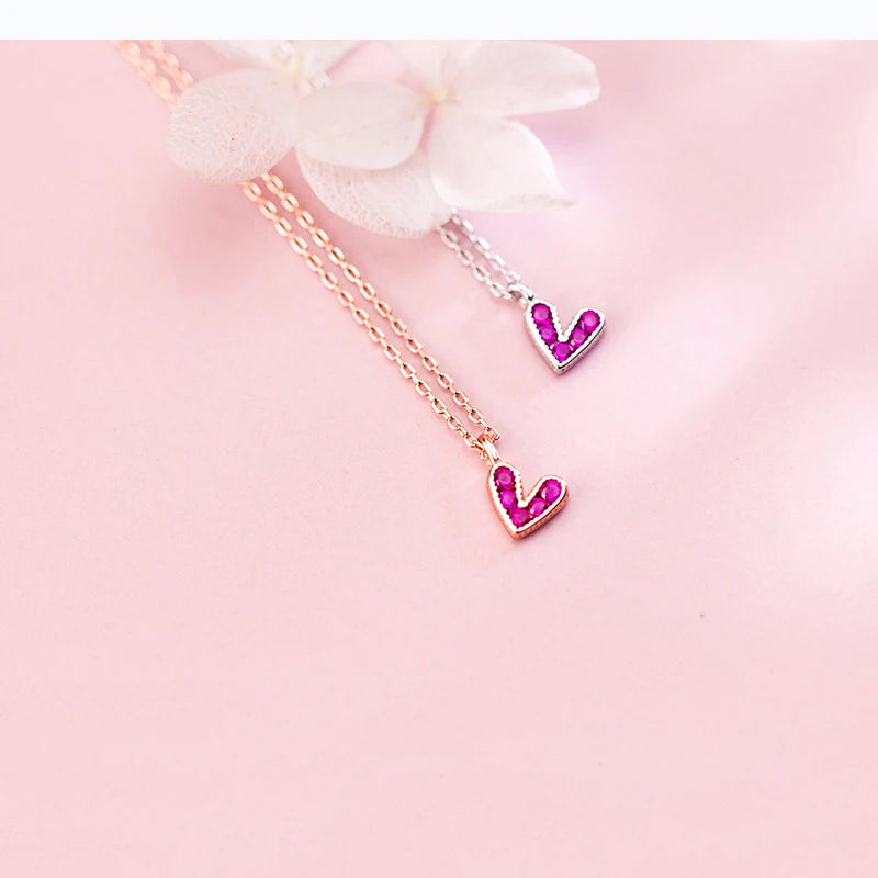 925 Silver Necklaces Heart CZ Rose Purple Pendant for Women