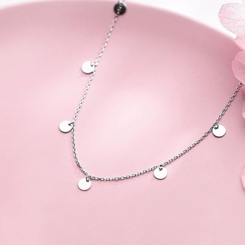 925 Silver Round Charm Pendant Choker Necklace for Women