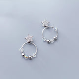 925 Silver Star & Bead Loop Stud Earrings Women S925 Jewelry Gift