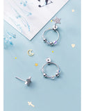 925 Silver Star & Bead Loop Stud Earrings Women S925 Jewelry Gift