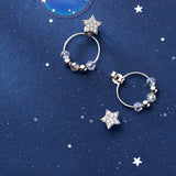 925 Silver Star & Bead Loop Stud Earrings Women S925 Jewelry Gift