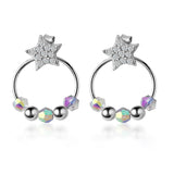 925 Silver Star & Bead Loop Stud Earrings Women S925 Jewelry Gift
