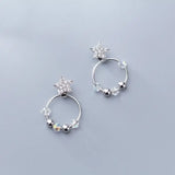 925 Silver Star & Bead Loop Stud Earrings Women S925 Jewelry Gift