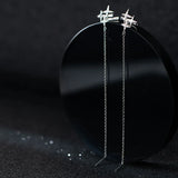 925 Silver Stars Ear Cuff Zircon Long Chain Earrings