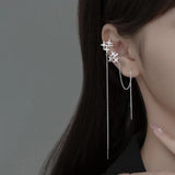925 Silver Stars Ear Cuff Zircon Long Chain Earrings
