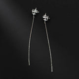 925 Silver Stars Ear Cuff Zircon Long Chain Earrings