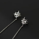 925 Silver Stars Ear Cuff Zircon Long Chain Earrings