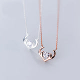 925 Silver Zircon Elk Deer Pendant Necklace Women Jewelry Gift