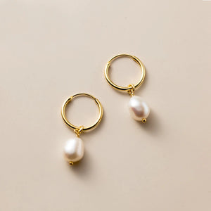 Real Silver Hoop Earrings 925 Sterling Pearl Charm Women Engagement