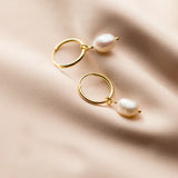 Real Silver Hoop Earrings 925 Sterling Pearl Charm Women Engagement