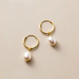 Real Silver Hoop Earrings 925 Sterling Pearl Charm Women Engagement