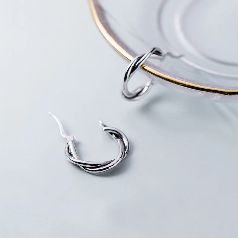 MloveAcc Twisted Shape Hoop Earrings 925 Silver Huggie Earrings