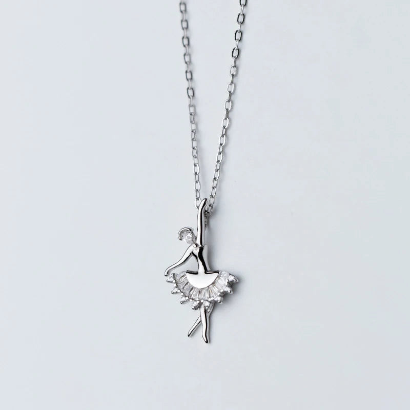 MloveAcc Ballet Dance Zircon Pendant Necklace 925 Sterling Silver