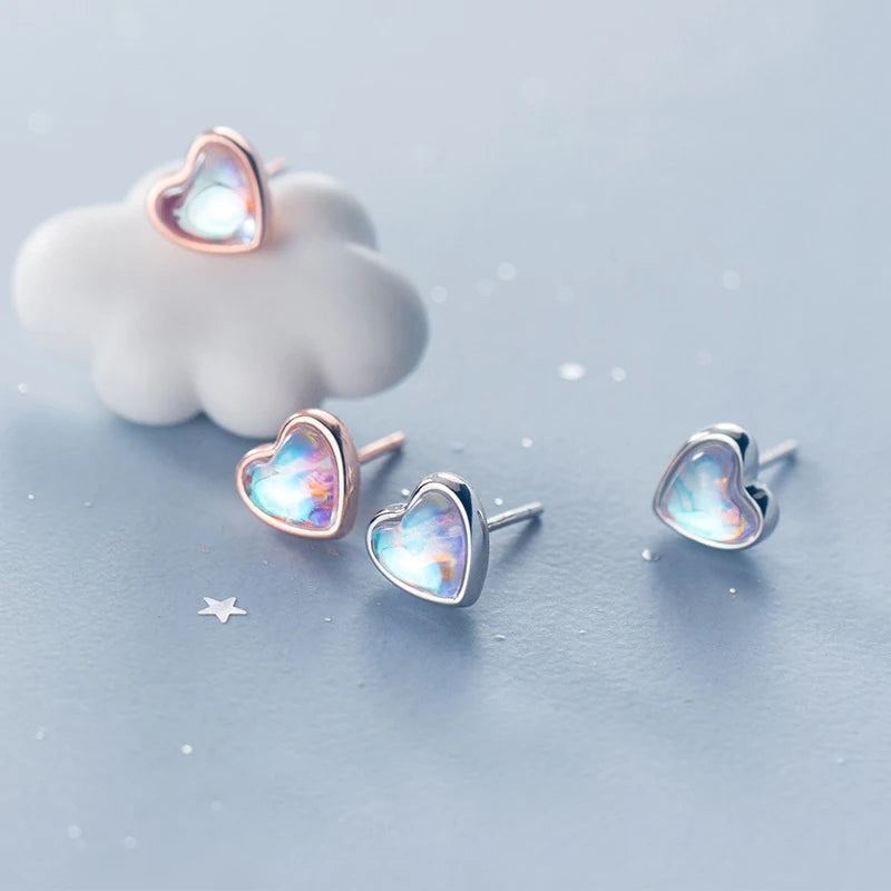 MloveAcc Heart Earrings with Opal Crystal, S925 Sterling Silver
