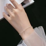 MloveAcc S925 Silver Beaded Chain Bracelet 19.5CM for Women Lady Daughter
