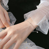 MloveAcc S925 Silver Beaded Chain Bracelet 19.5CM for Women Lady Daughter