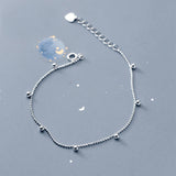 MloveAcc S925 Silver Beaded Chain Bracelet 19.5CM for Women Lady Daughter