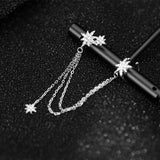 925 Silver Star Charm Tassel Earrings CZ Women Holiday Party Ear Jewelry