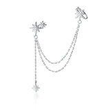 925 Silver Star Charm Tassel Earrings CZ Women Holiday Party Ear Jewelry