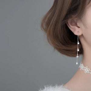 MloveAcc 925 Silver Long Drop Earrings with CZ for Women