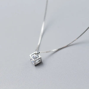 MloveAcc Pendant Cube 925 Silver with CZ Women Necklaces
