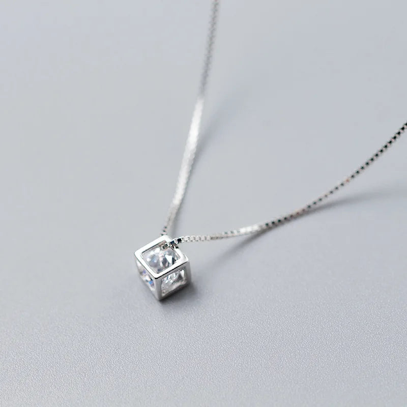 MloveAcc Pendant Cube 925 Silver with CZ Women Necklaces