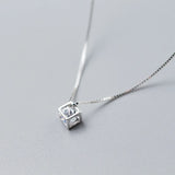 MloveAcc Pendant Cube 925 Silver with CZ Women Necklaces