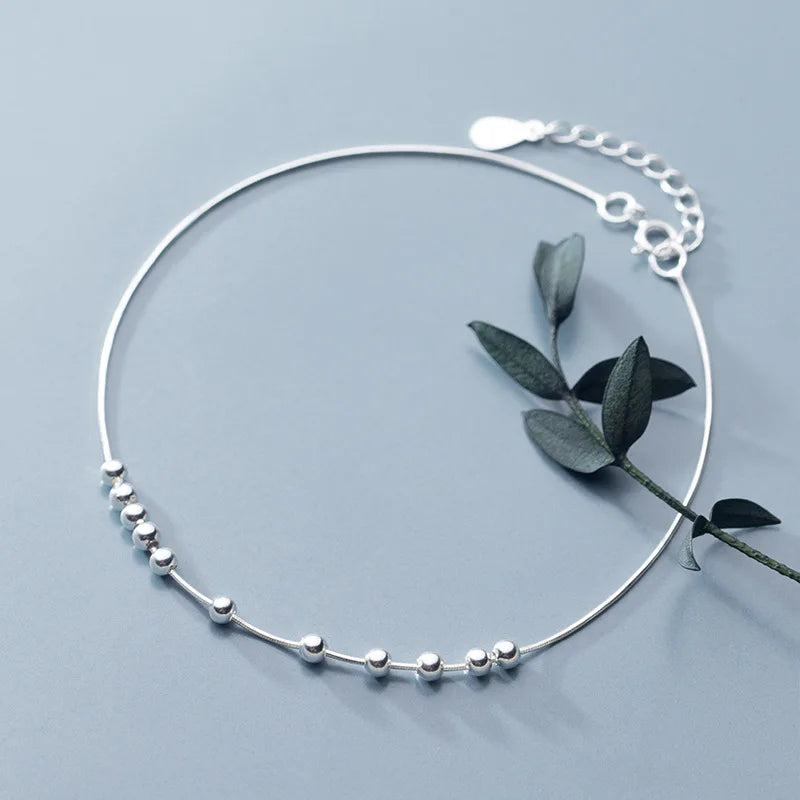 MloveAcc Silver Beads Anklets for Women Sterling Silver 925 Foot Jewelry