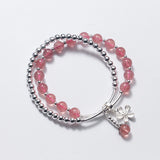 925 Silver Beaded Bracelet Strawberry Crystal Beads