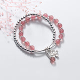 925 Silver Beaded Bracelet Strawberry Crystal Beads