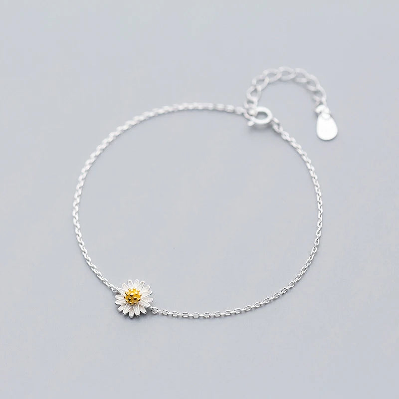 MloveAcc Daisy Flower Bracelet 925 Sterling Silver Adjustable Chain Link